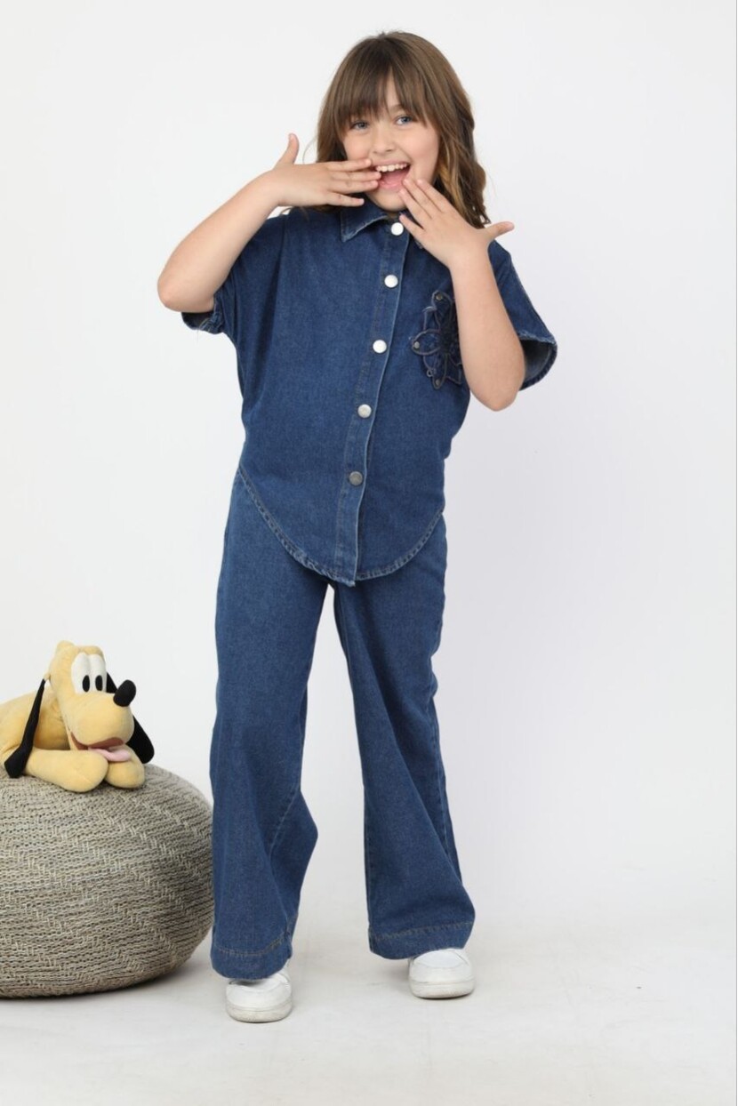 ÇİÇEK DETAYLI DENİM TAKIM