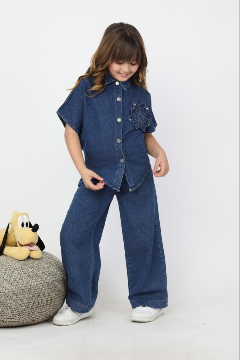 ÇİÇEK DETAYLI DENİM TAKIM