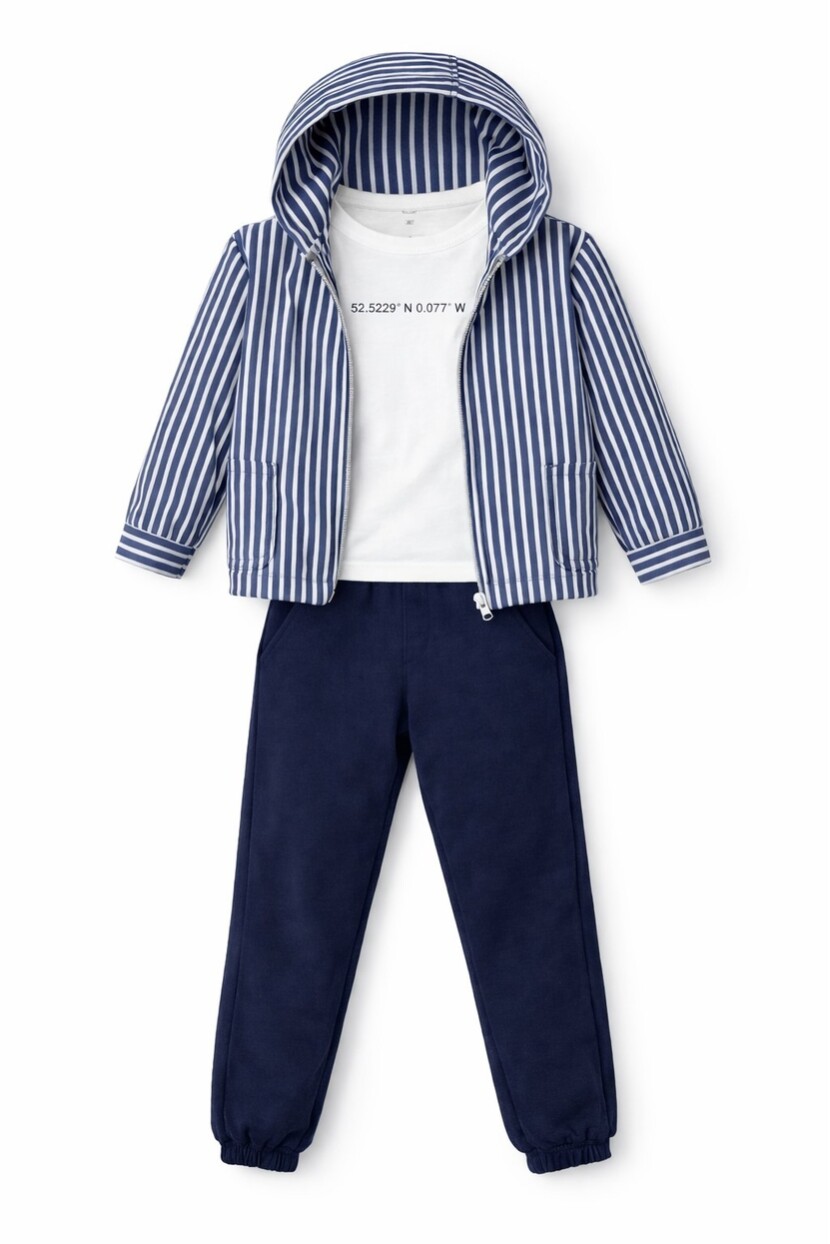 ÇİZGİLİ KAPŞONLU 3LÜ DOKUMA TAKIM