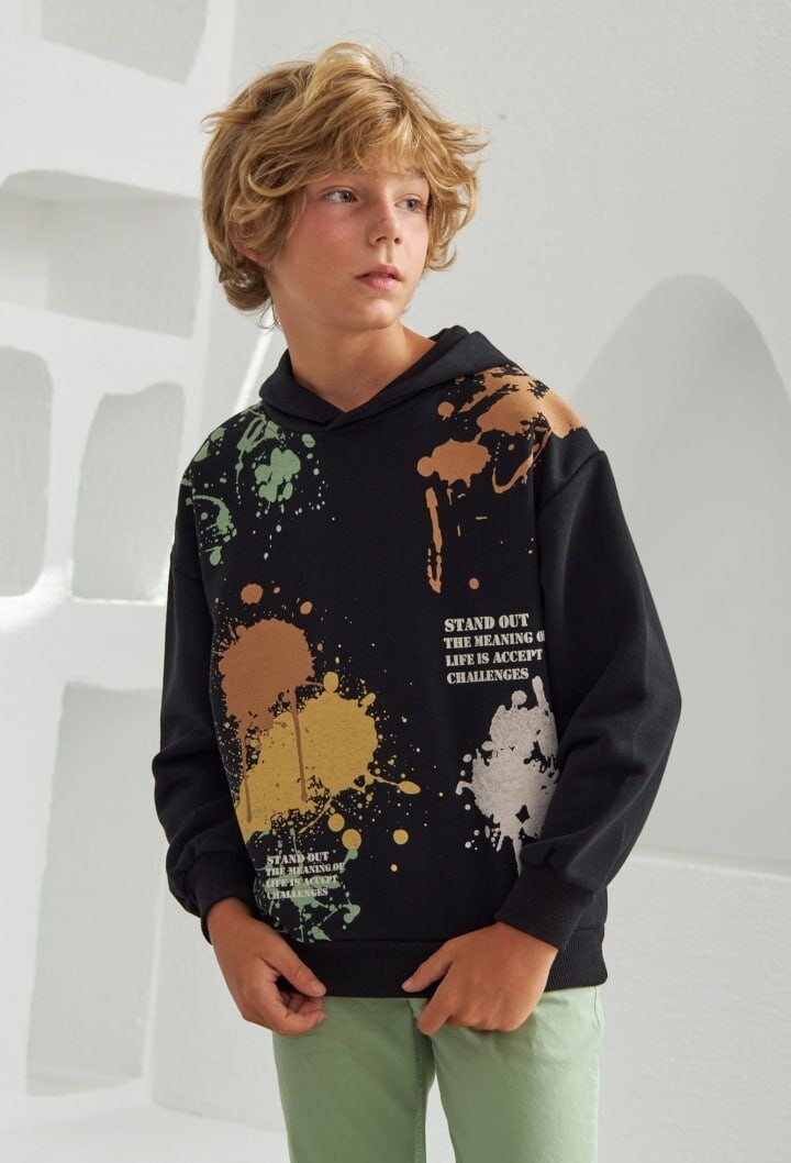 ERKEK BASKILI KAPŞONLU SWEATSHİRT