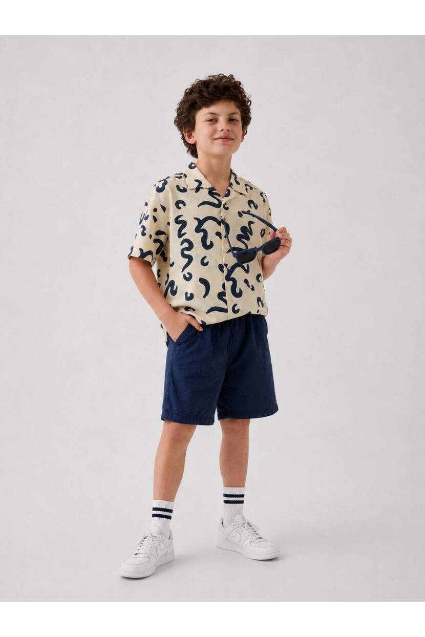 ERKEK FLAMLI KETEN GÖMLEK MEVSİMLİK GABARDİN ŞORTLU TAKIM