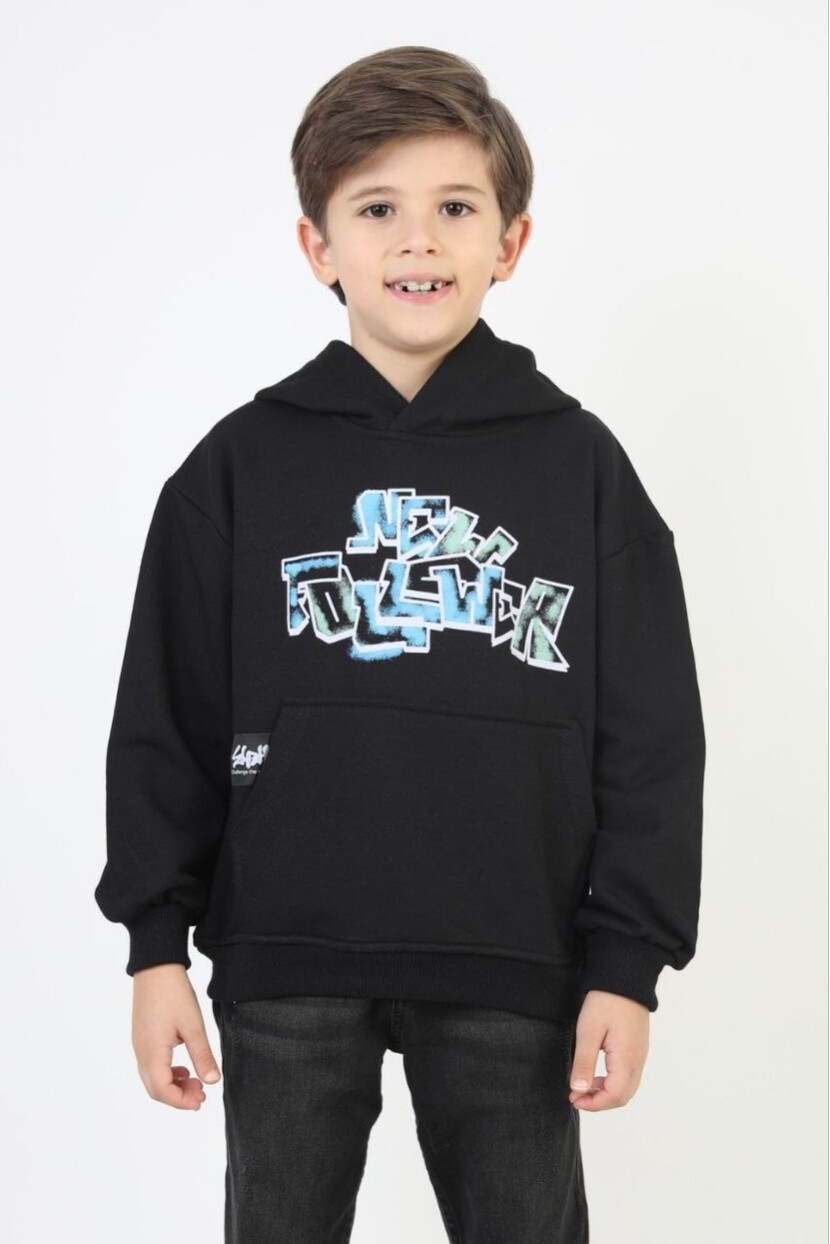 ERKEK KAPŞONLU GRAFİTİ YAZILI SWEATSHİRT