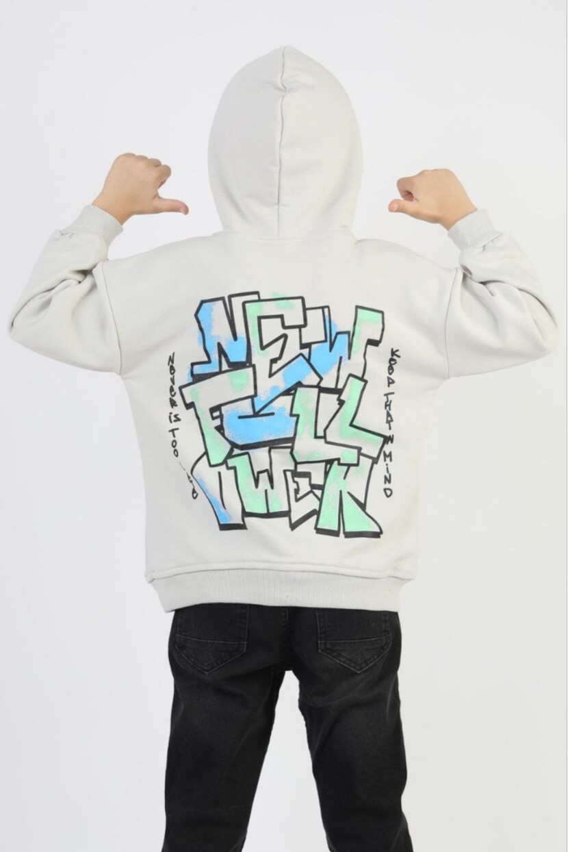 ERKEK KAPŞONLU GRAFİTİ YAZILI SWEATSHİRT