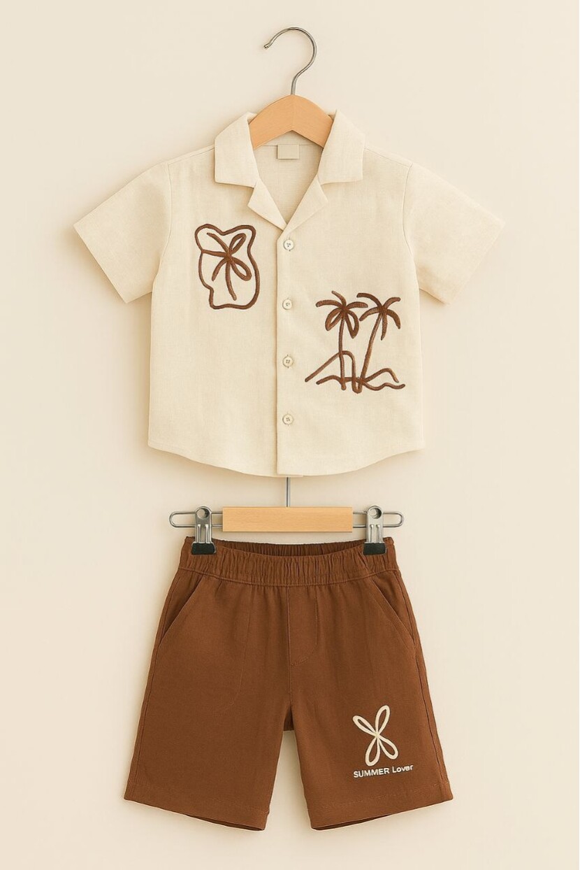 ERKEK KETEN NAKIŞLI GÖMLEK MÜSLİN ŞORT TAKIM