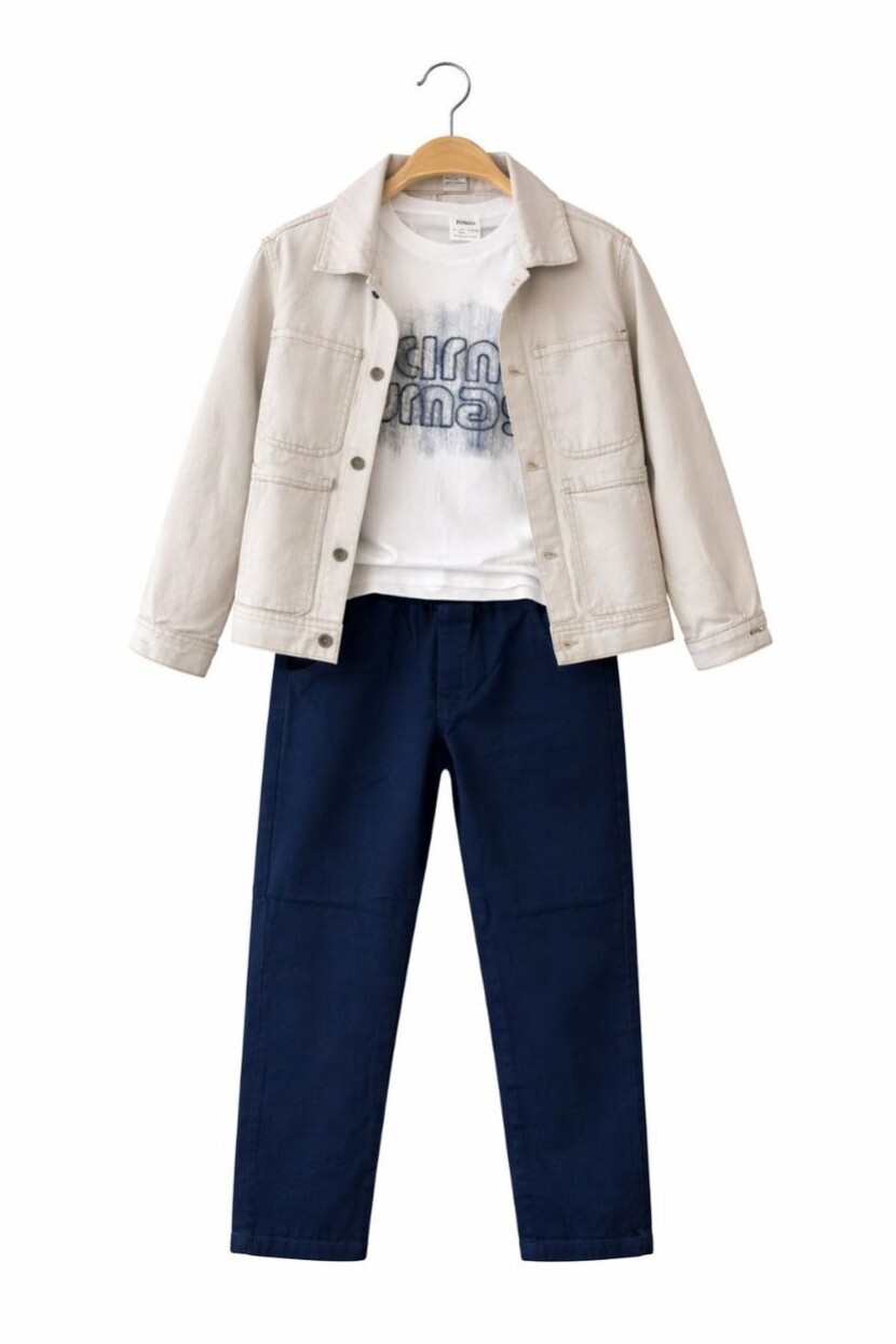 ERKEK NAKIŞLI GÖMLEK T-SHİRT GABARDİN PANTOLON 3LÜ TAKIM