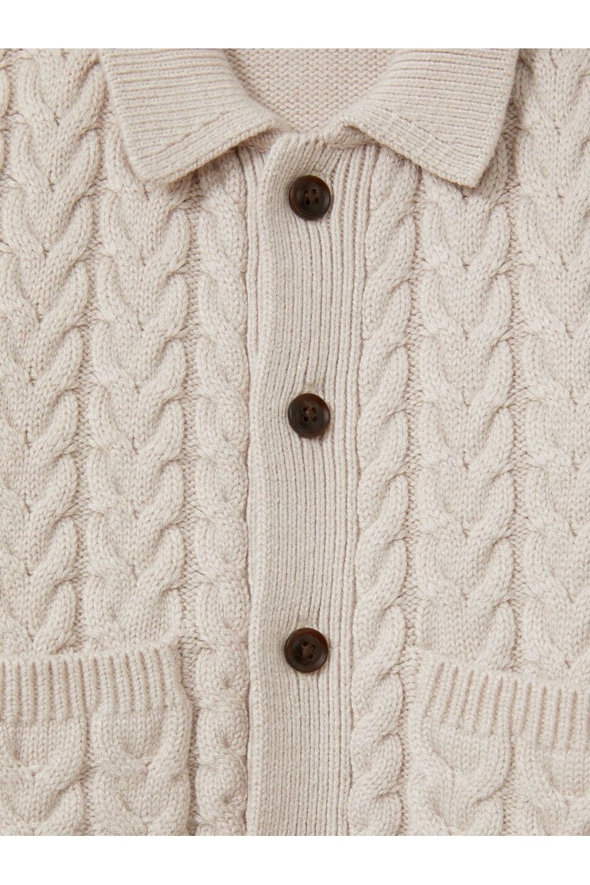 ERKEK ÖRGÜ DESENLİ YAKA DETAYLI TRİKO HIRKA