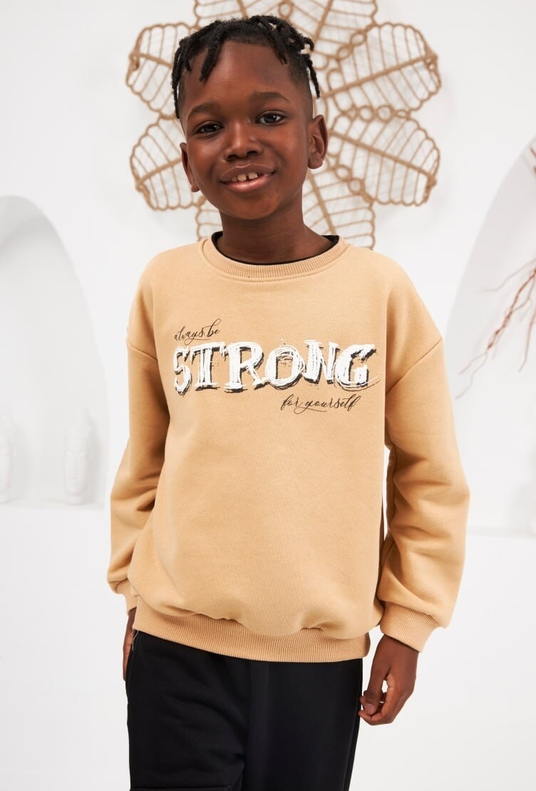 ERKEK SÜTLÜ KAHVE YAZILI SWEATSHİRT