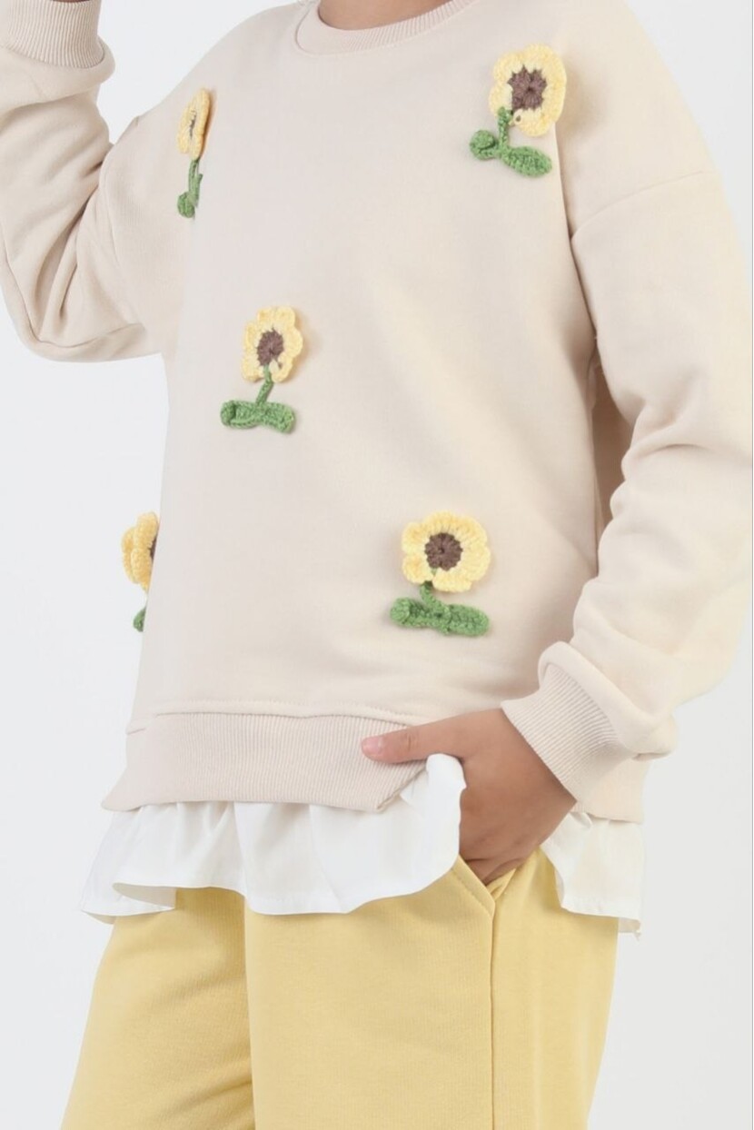 KIZ AYÇİÇEK DETAYLI EŞOFMAN TAKIMI