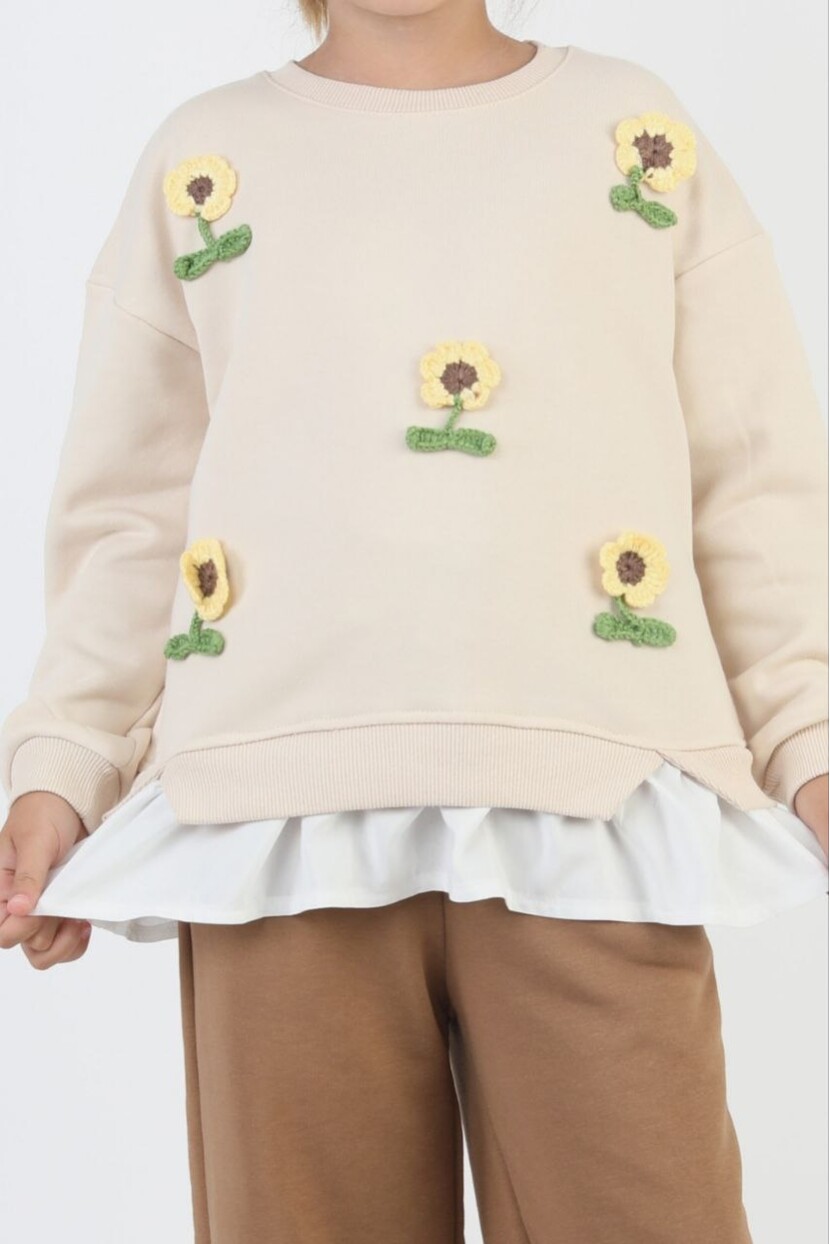 KIZ AYÇİÇEK DETAYLI EŞOFMAN TAKIMI