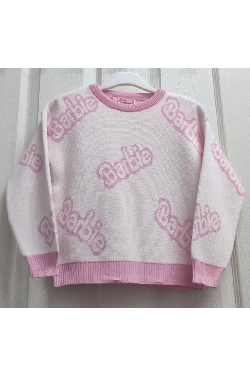 KIZ BEYAZ BARBİE BASKILI KAZAK