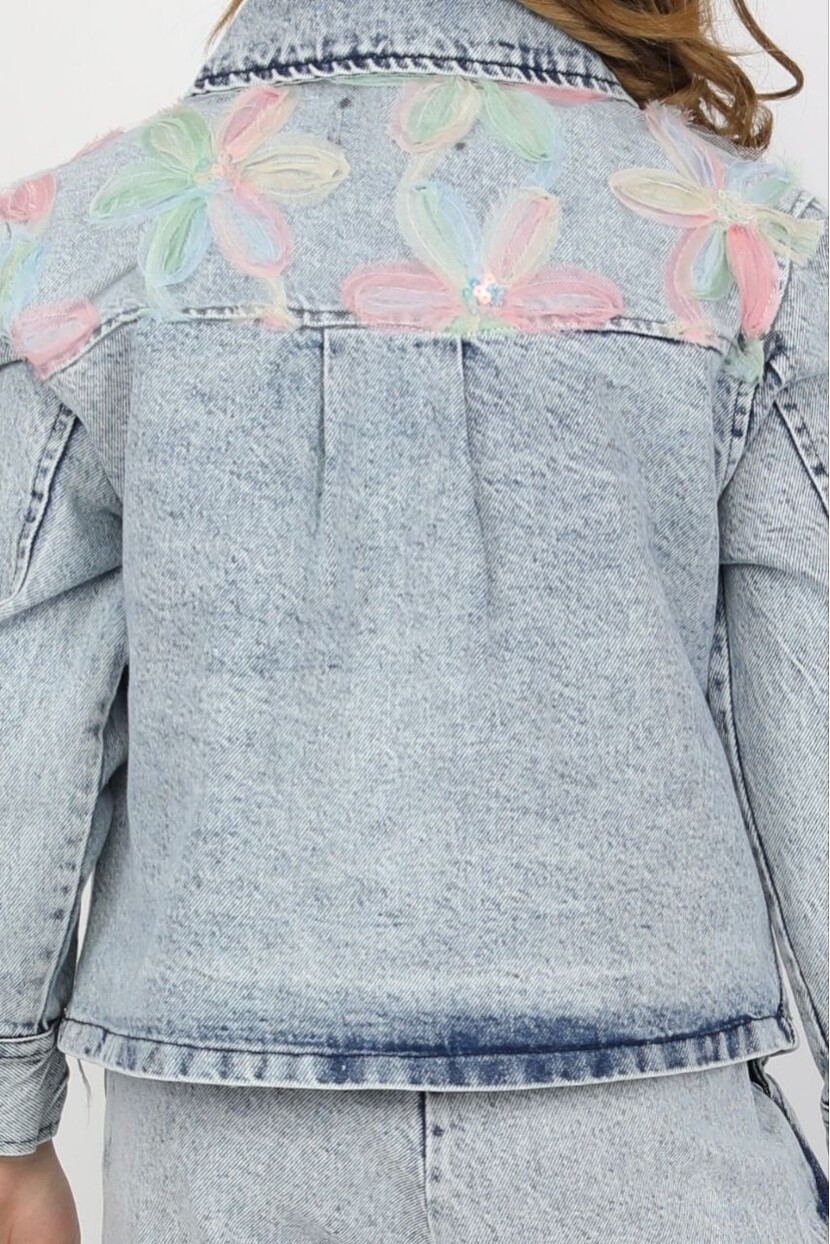 KIZ ÇİÇEK APLİKELİ DENİM TAKIM