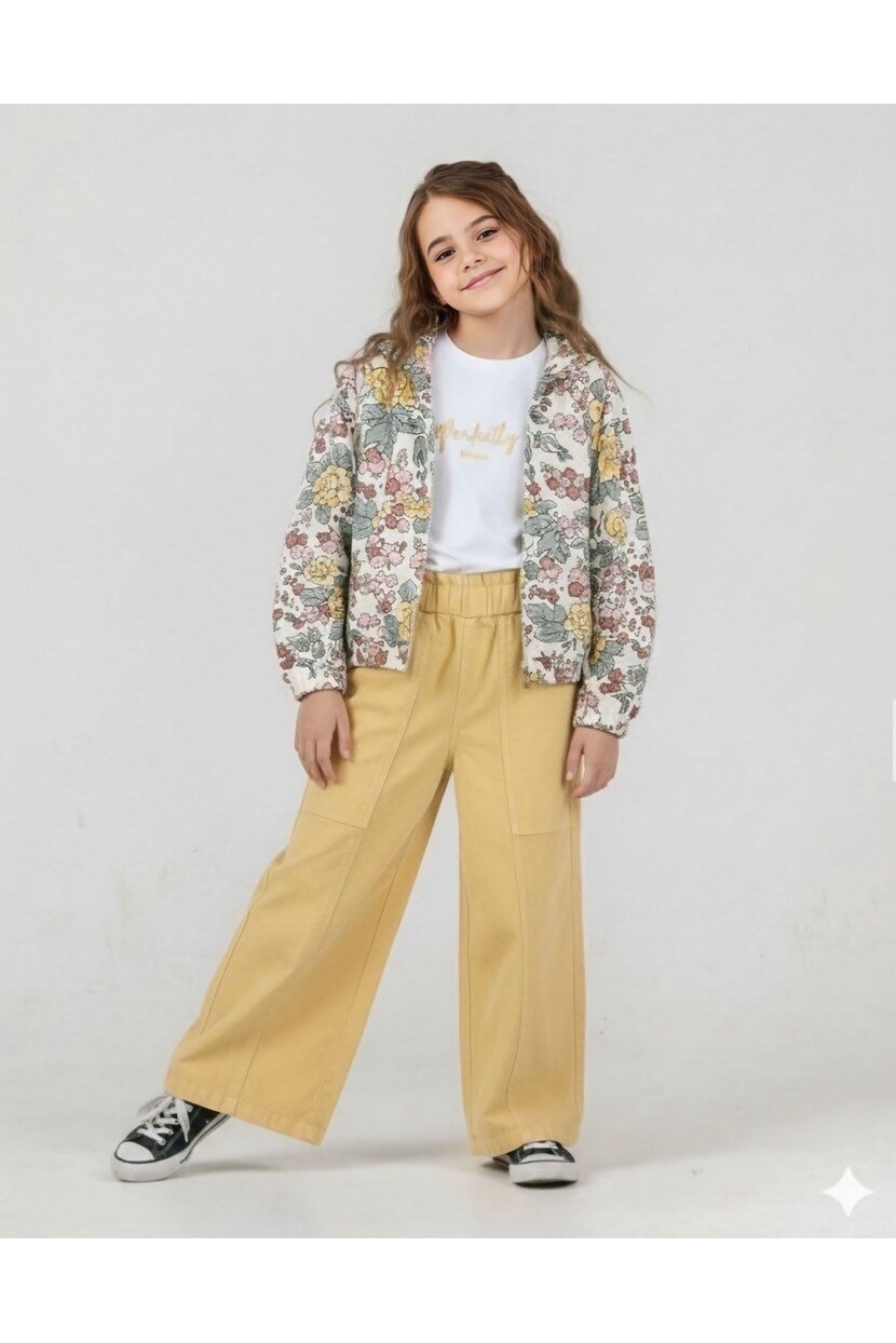 KIZ ÇİÇEK DESENLİ 3LÜ TAKIM