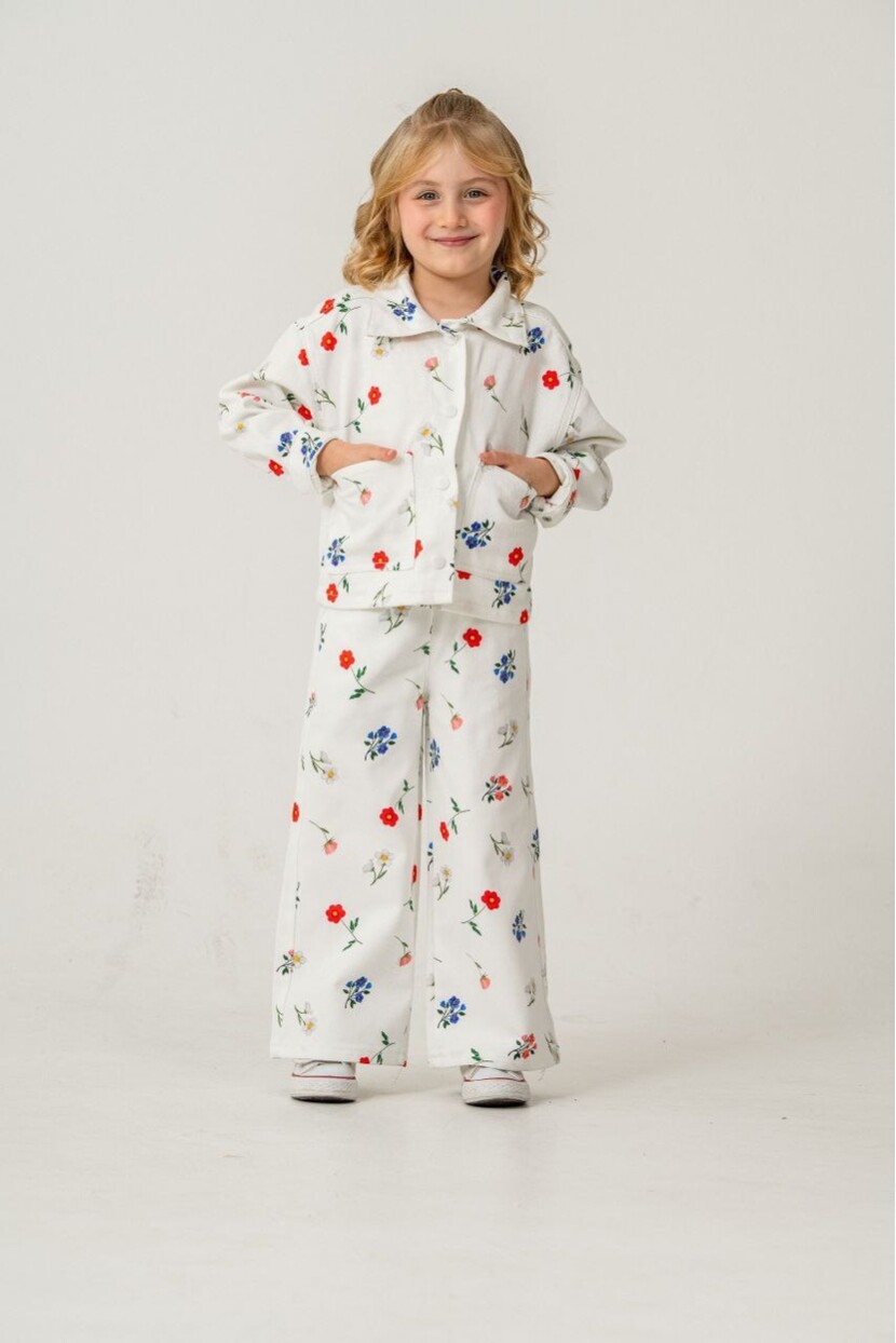 KIZ ÇİÇEK DESENLİ DOKUMA TAKIM