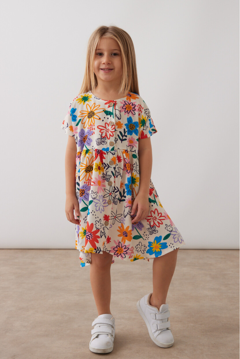 KIZ ÇİÇEK DESENLİ ELBİSE