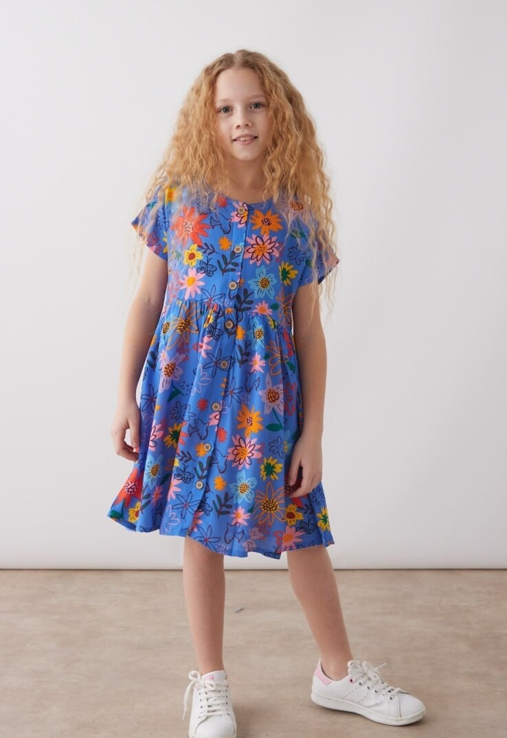 KIZ ÇİÇEK DESENLİ ELBİSE
