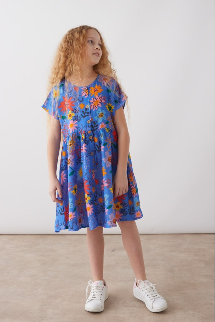 KIZ ÇİÇEK DESENLİ ELBİSE