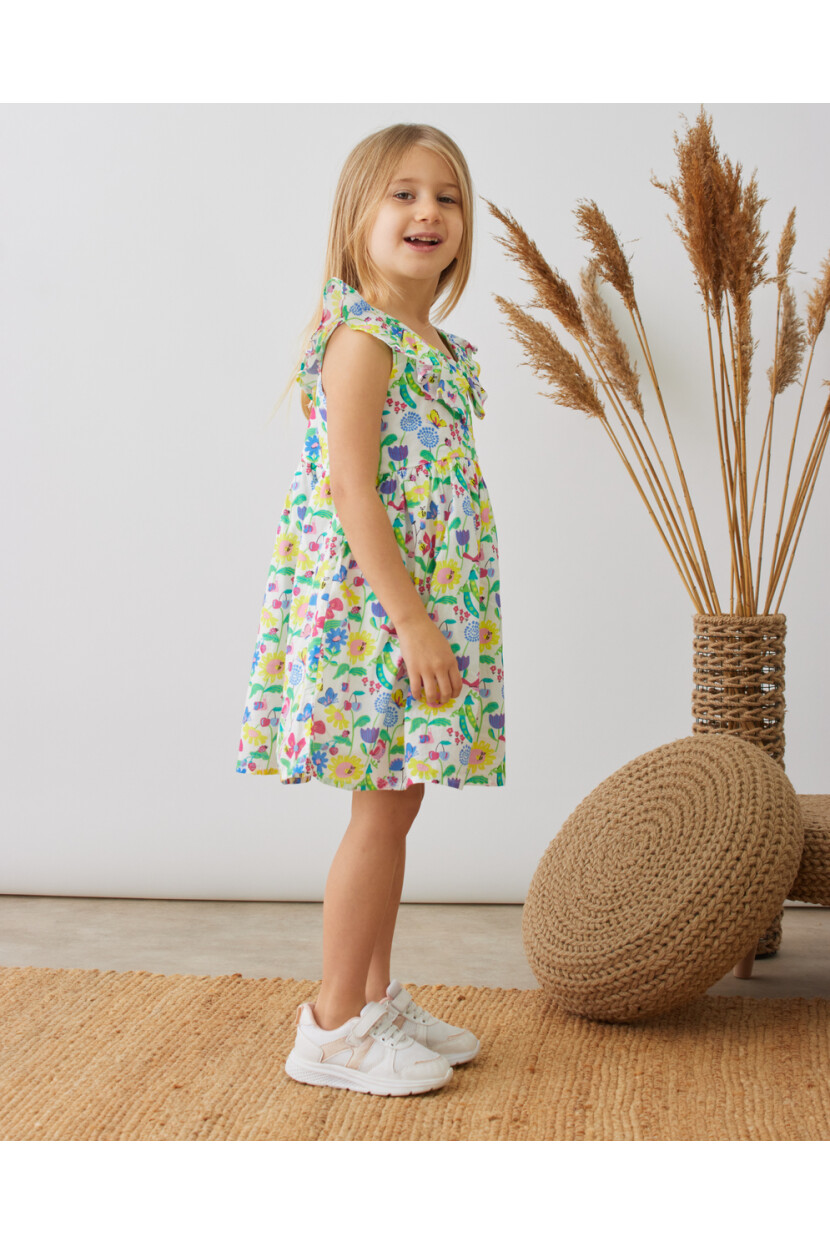 KIZ ÇİÇEK DESENLİ ELBİSE
