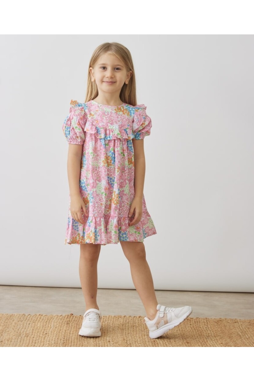 KIZ ÇİÇEK DESENLİ ELBİSE
