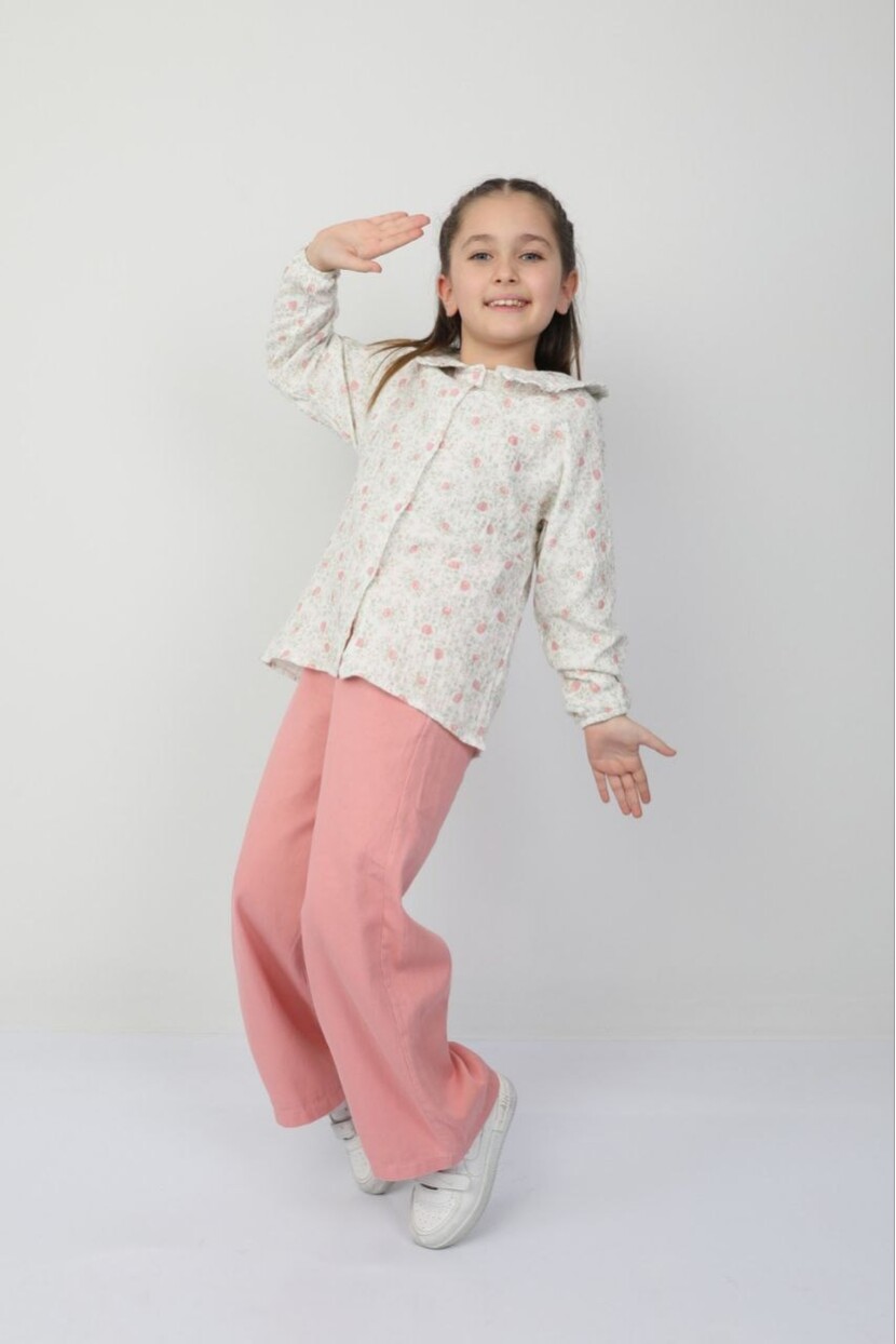KIZ ÇİÇEK DESENLİ GÖMLEK PANTOLON TAKIM