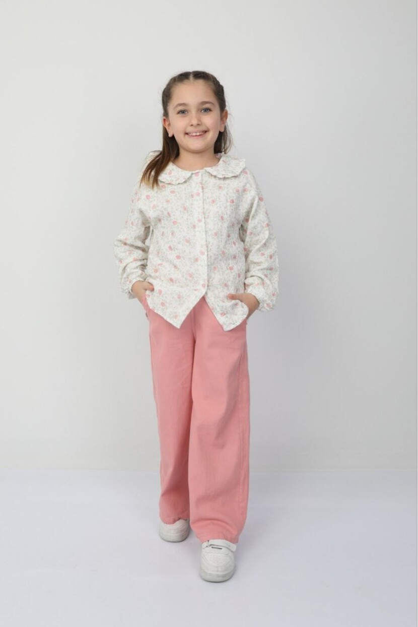 KIZ ÇİÇEK DESENLİ GÖMLEK PANTOLON TAKIM