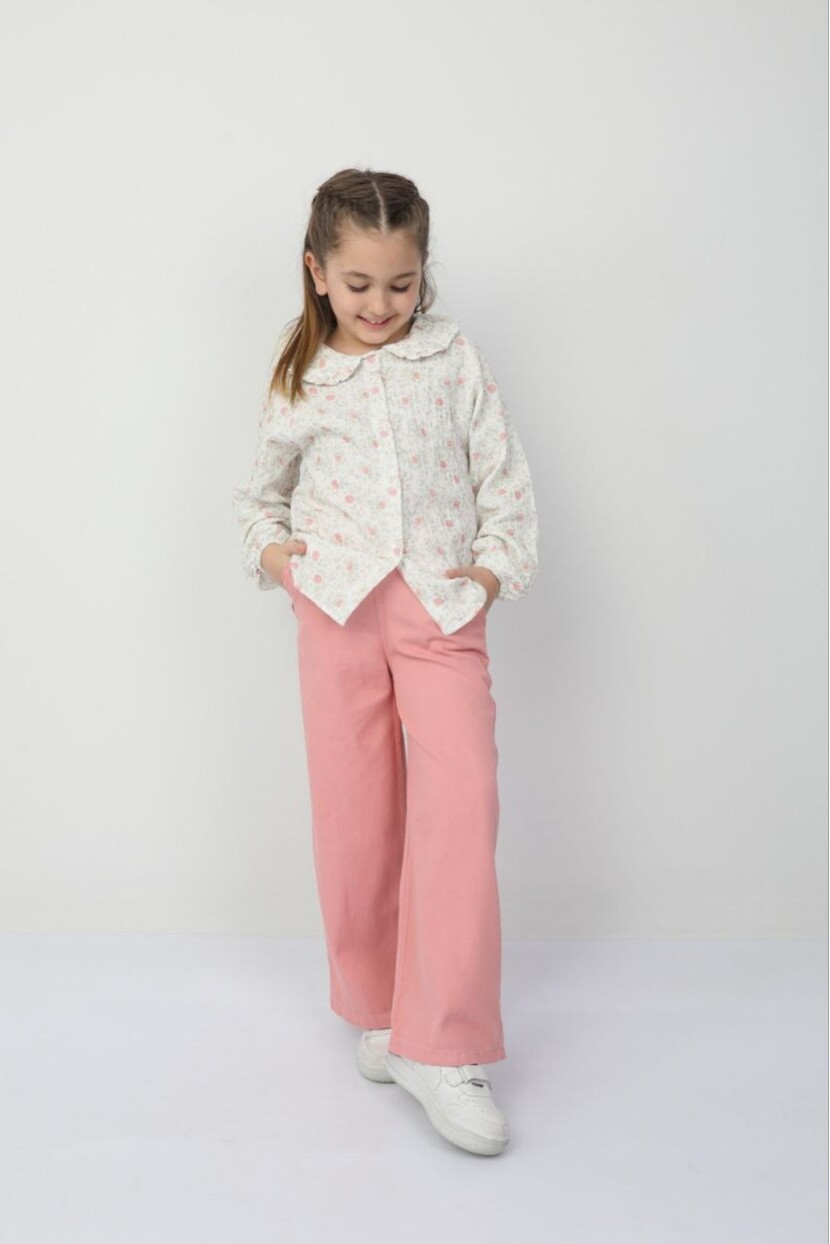 KIZ ÇİÇEK DESENLİ GÖMLEK PANTOLON TAKIM