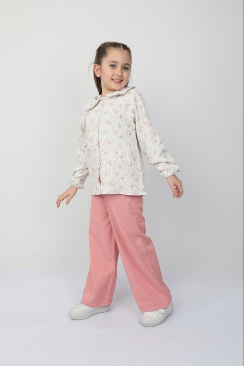 KIZ ÇİÇEK DESENLİ GÖMLEK PANTOLON TAKIM