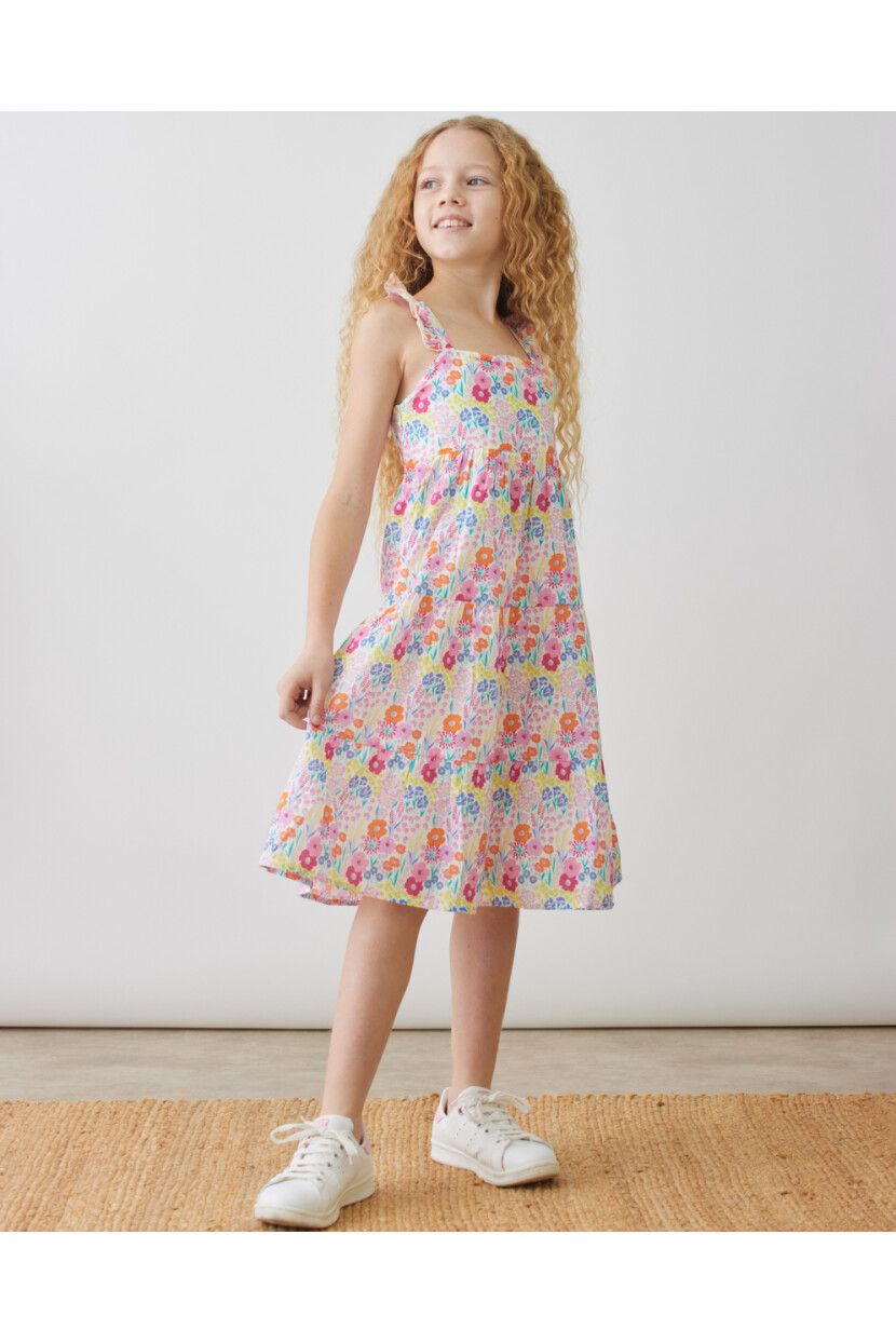 KIZ ÇİÇEK DESENLİ POPLİN ELBİSE