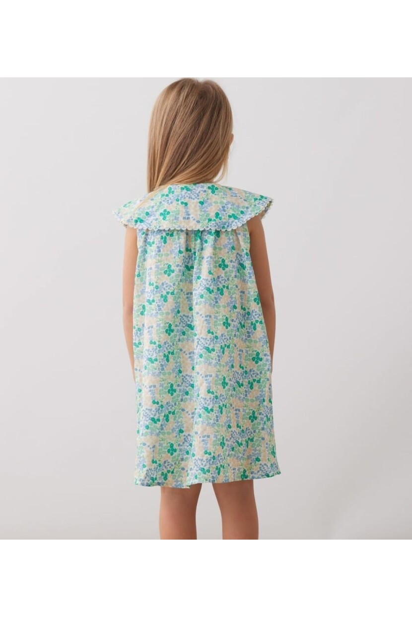 KIZ ÇİÇEK DESENLİ POPLİN ELBİSE