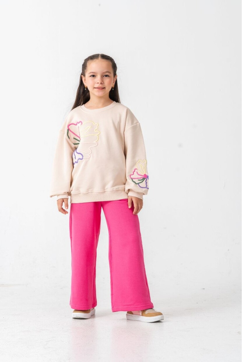 KIZ ÇİÇEK NAKIŞLI DETAYLI TAKIM