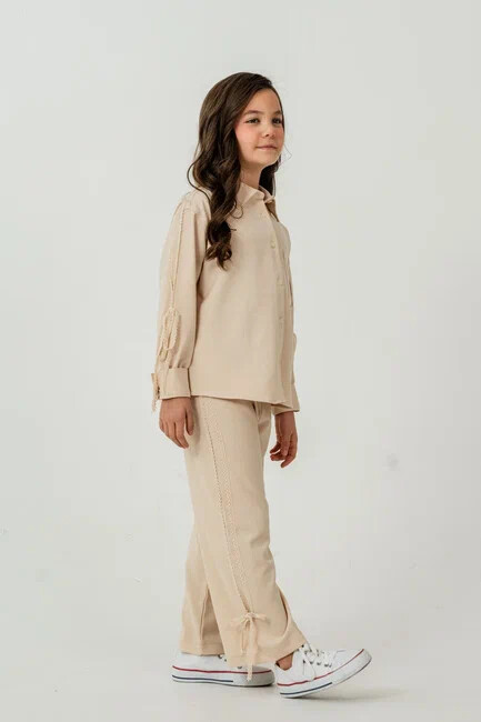 KIZ DANTEL ŞERİTLER İŞLEMELİ DOKUMA TAKIM