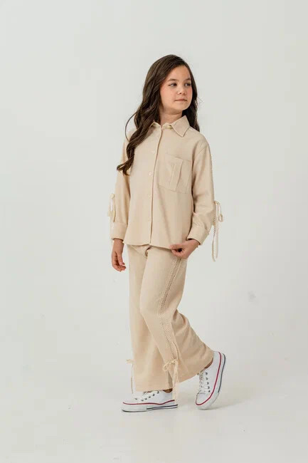 KIZ DANTEL ŞERİTLER İŞLEMELİ DOKUMA TAKIM