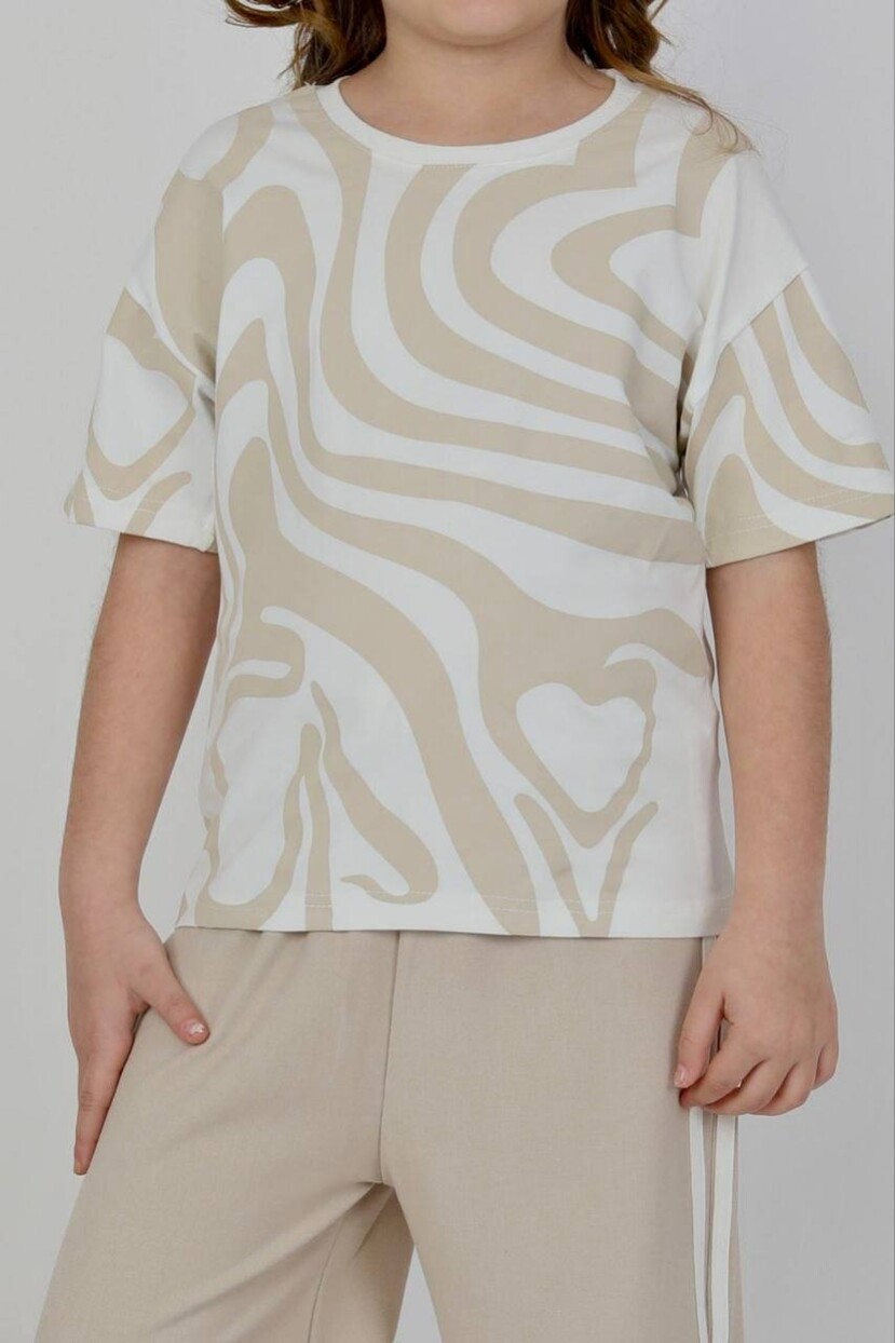 KIZ DOKUMA PANTOLON DESENLİ T-SHİRT TAKIM