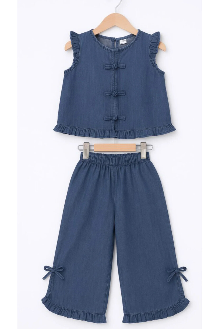 KIZ FIRFIRLI GÖMLEK PANTOLON DENİM TAKIM