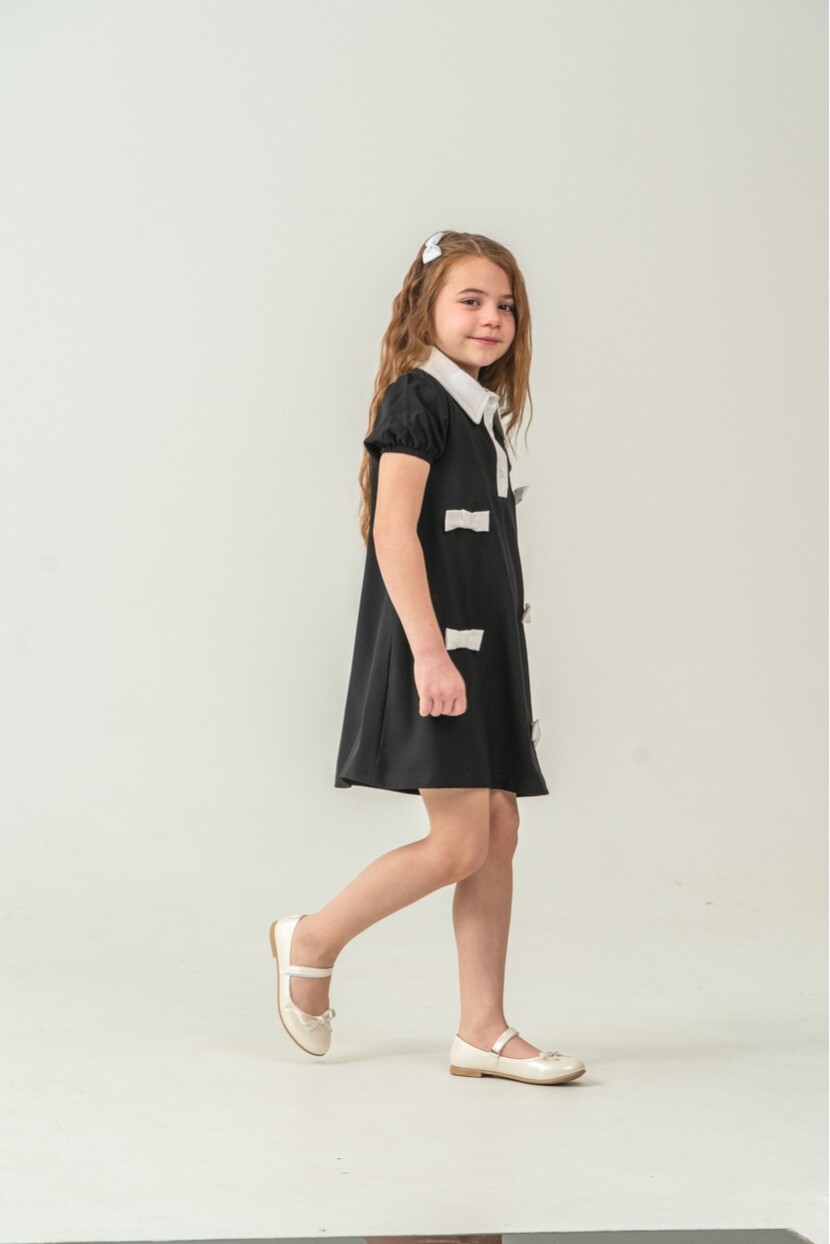 KIZ FİYONK YAKA DETAYLI DOKUMA ELBİSE