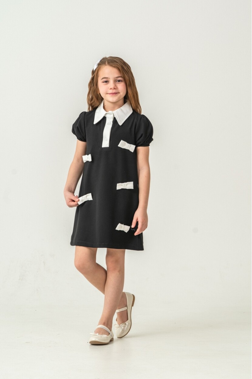 KIZ FİYONK YAKA DETAYLI DOKUMA ELBİSE