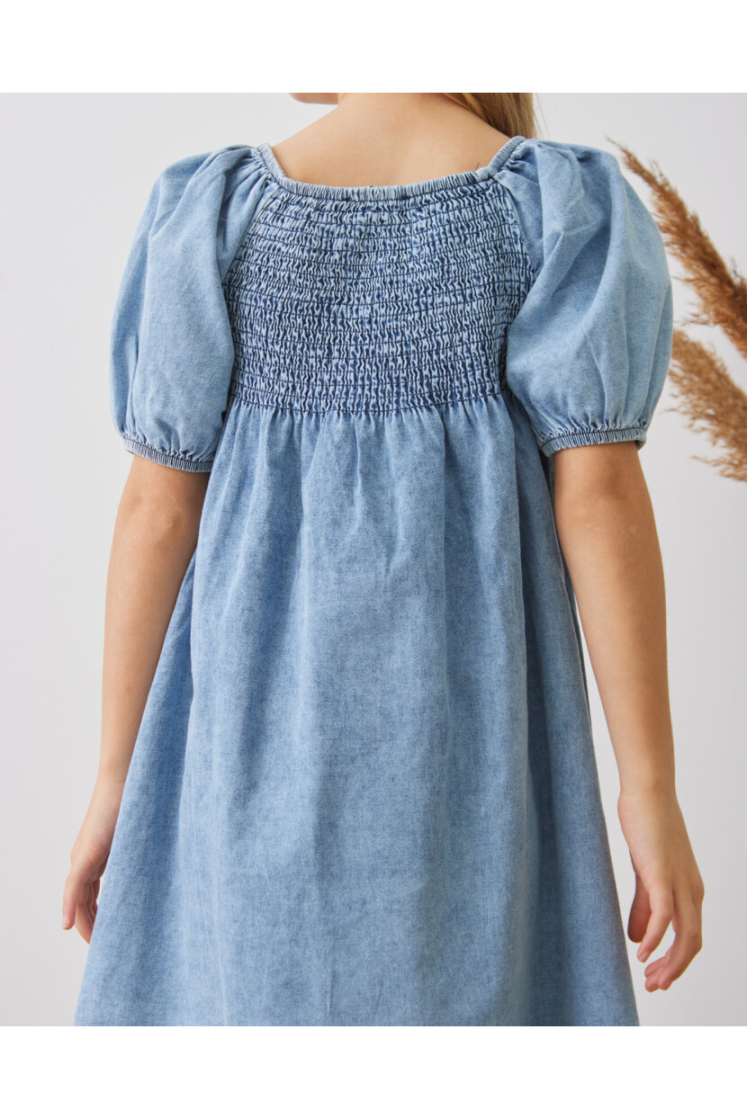 KIZ KOLU NAKIŞLI DENİM ELBİSE