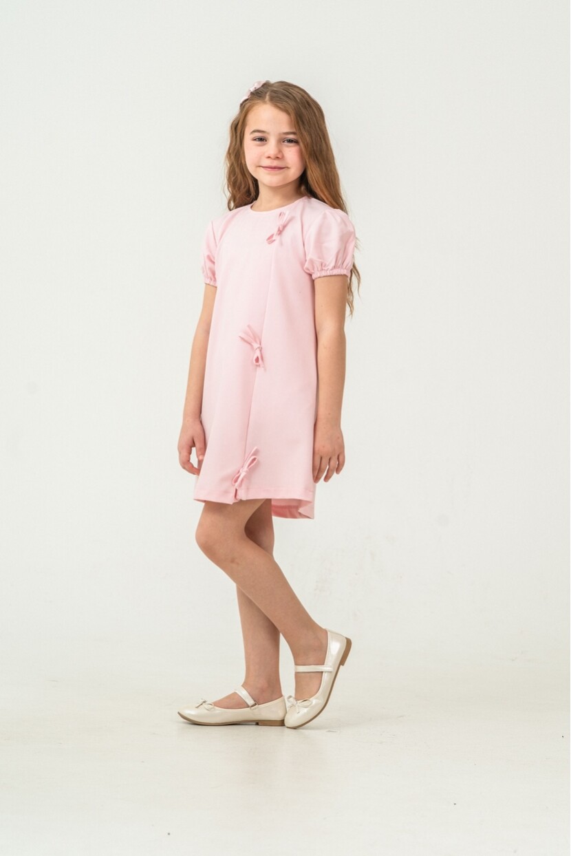 KIZ KÜÇÜK FİYONKLU SÜSLEMELİ DOKUMA ELBİSE