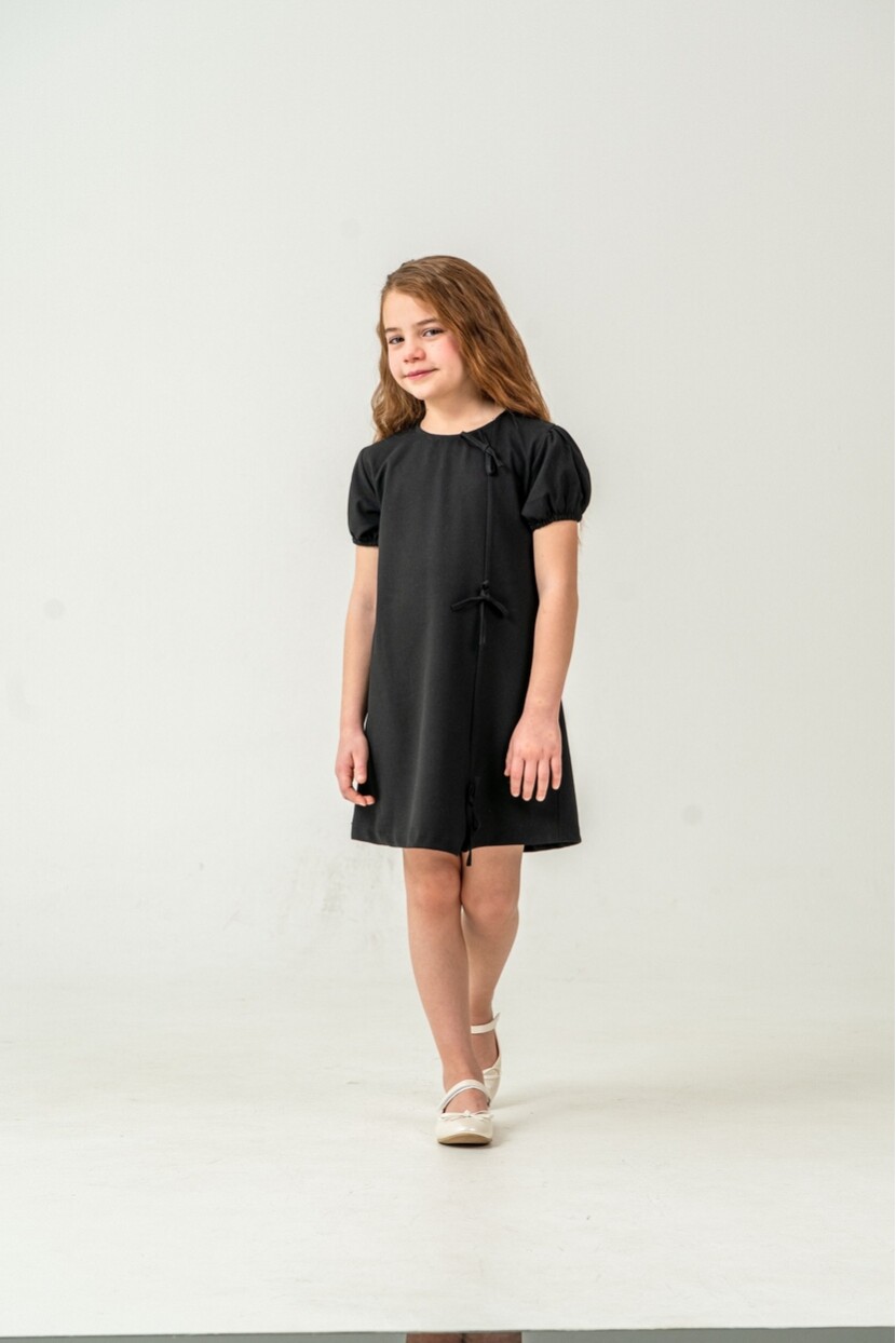 KIZ KÜÇÜK FİYONKLU SÜSLEMELİ DOKUMA ELBİSE