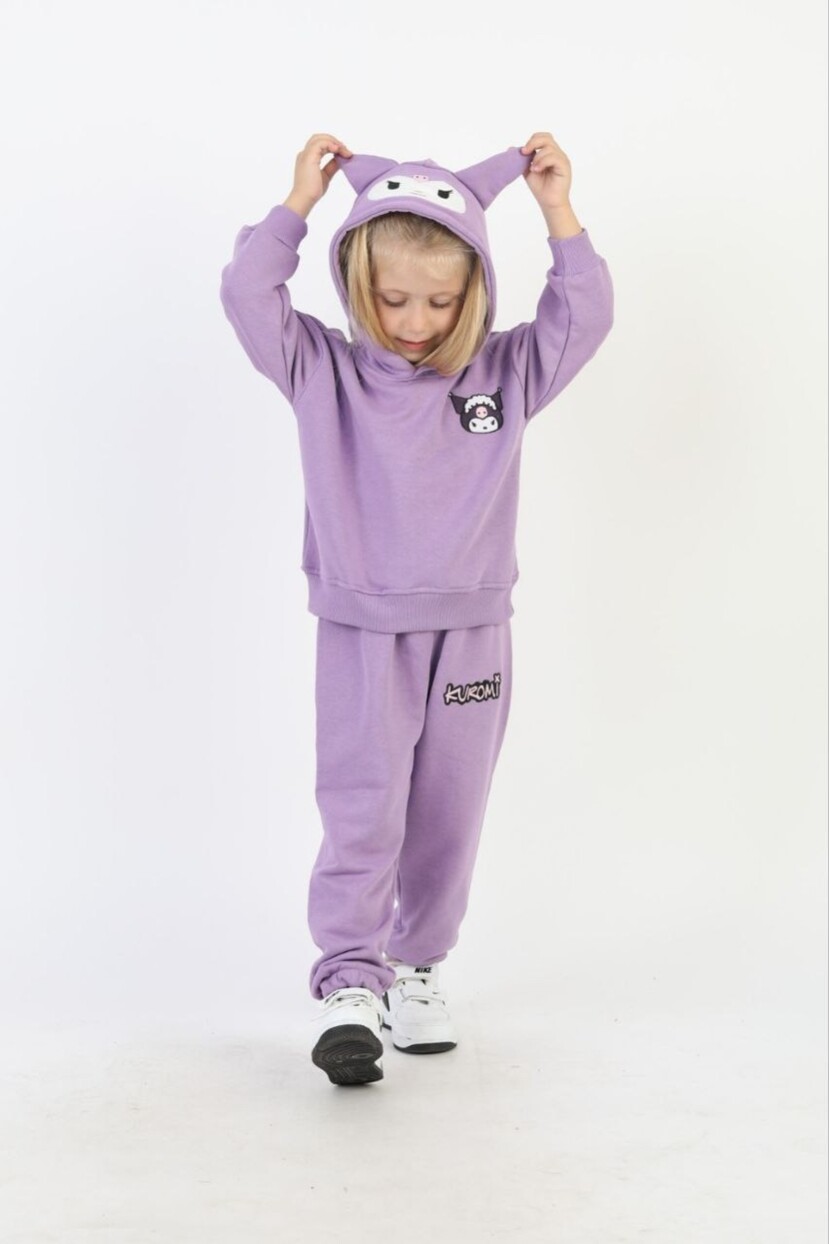 KIZ KUROMİ NAKIŞ DETAYLI KAPŞONLU TAKIM