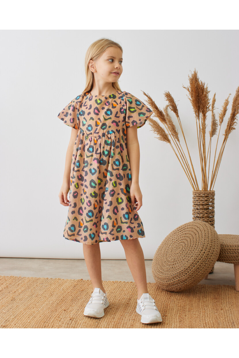 KIZ LEOPAR DESENLİ ELBİSE