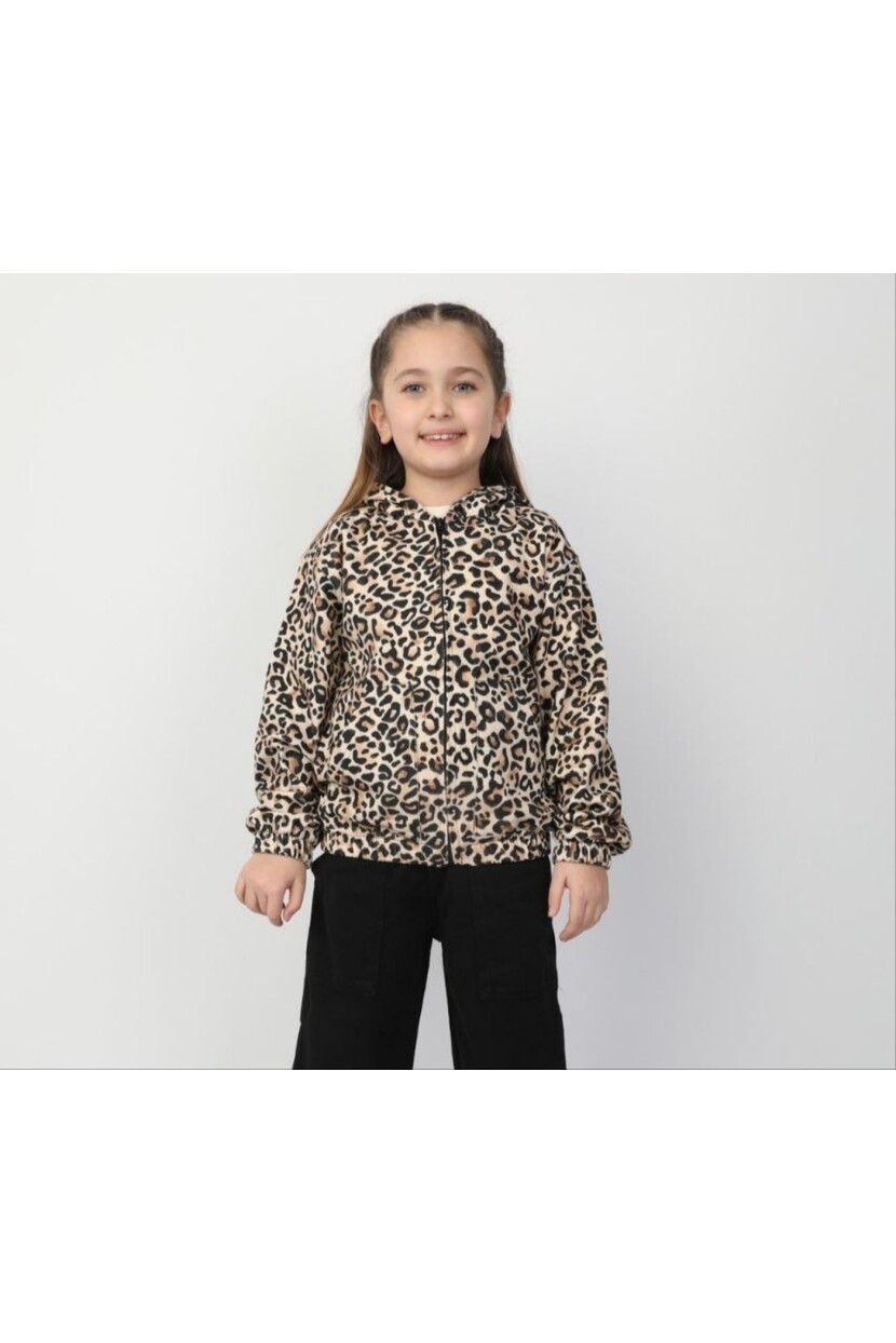 KIZ LEOPAR DESENLİ KAPŞONLU CEKET