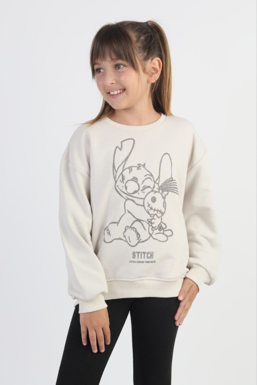 KIZ LİLO STİTCH PARILTILI SİMLİ SWEATSHİRT