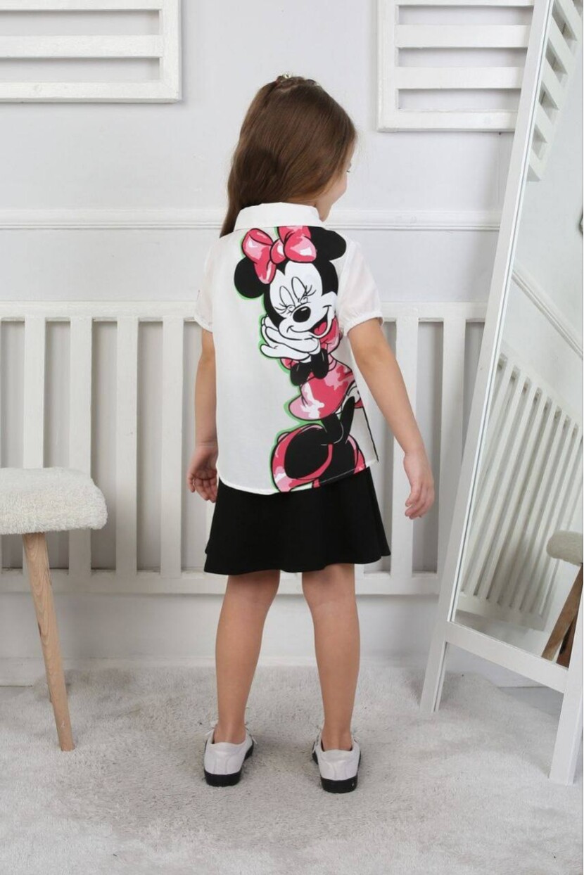 KIZ MİNNİ MOUSE DESENLİ GÖMLEK ETEKLİ TAKIM