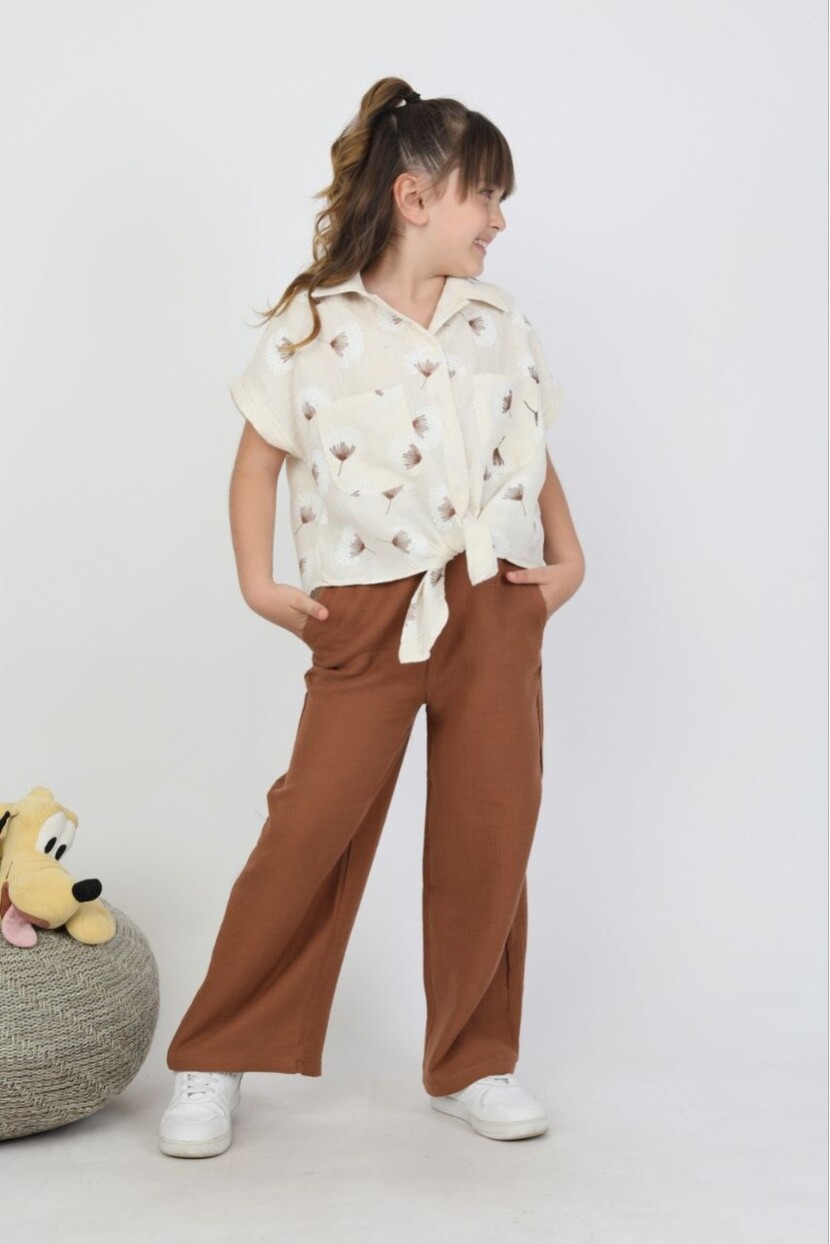 KIZ PARILTILI SİMLİ GÖMLEK MÜSLİN TAKIM