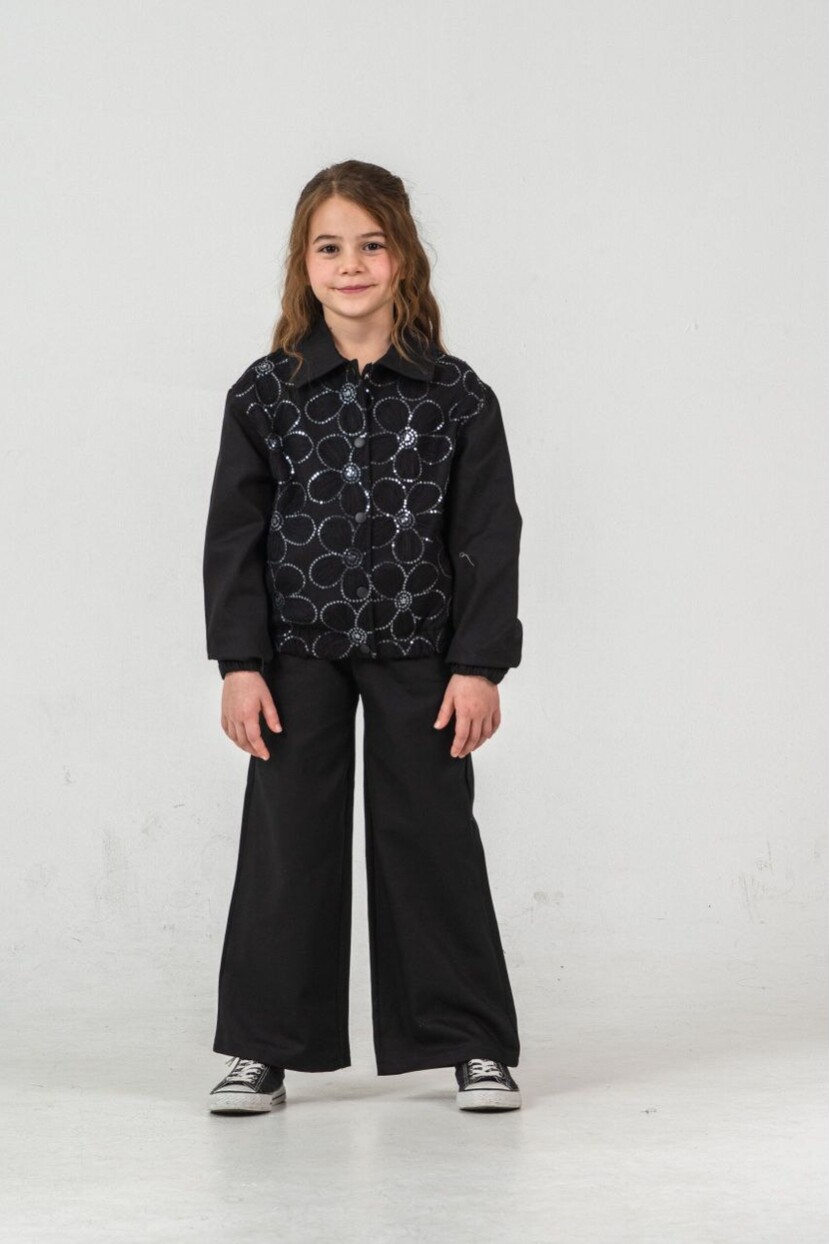 KIZ PAYET İŞLEMELİ PANTOLONLU DOKUMA TAKIM