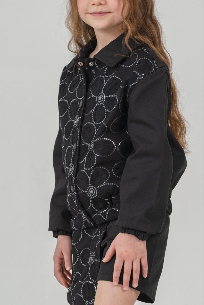 KIZ PAYET İŞLEMELİ ŞORT ETEKLİ DOKUMA TAKIM