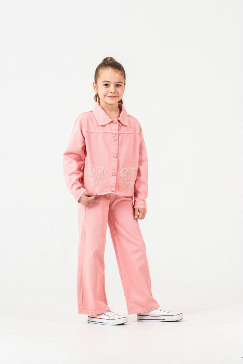 KIZ PAYETLİ KALP SÜSLEMELİ TAKIM