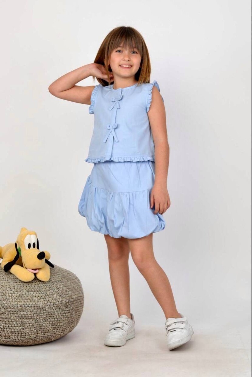 KIZ POPLİN YELEK BALON ETEK TAKIM