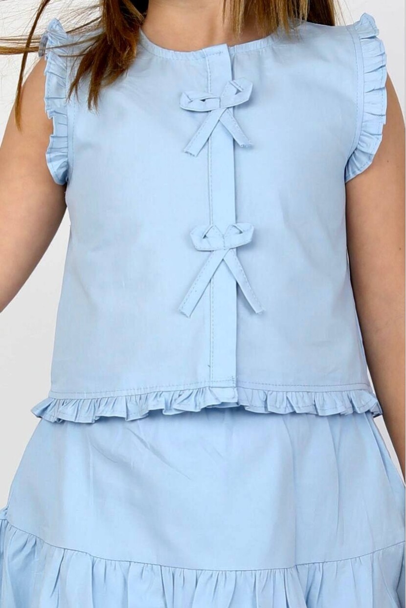 KIZ POPLİN YELEK BALON ETEK TAKIM