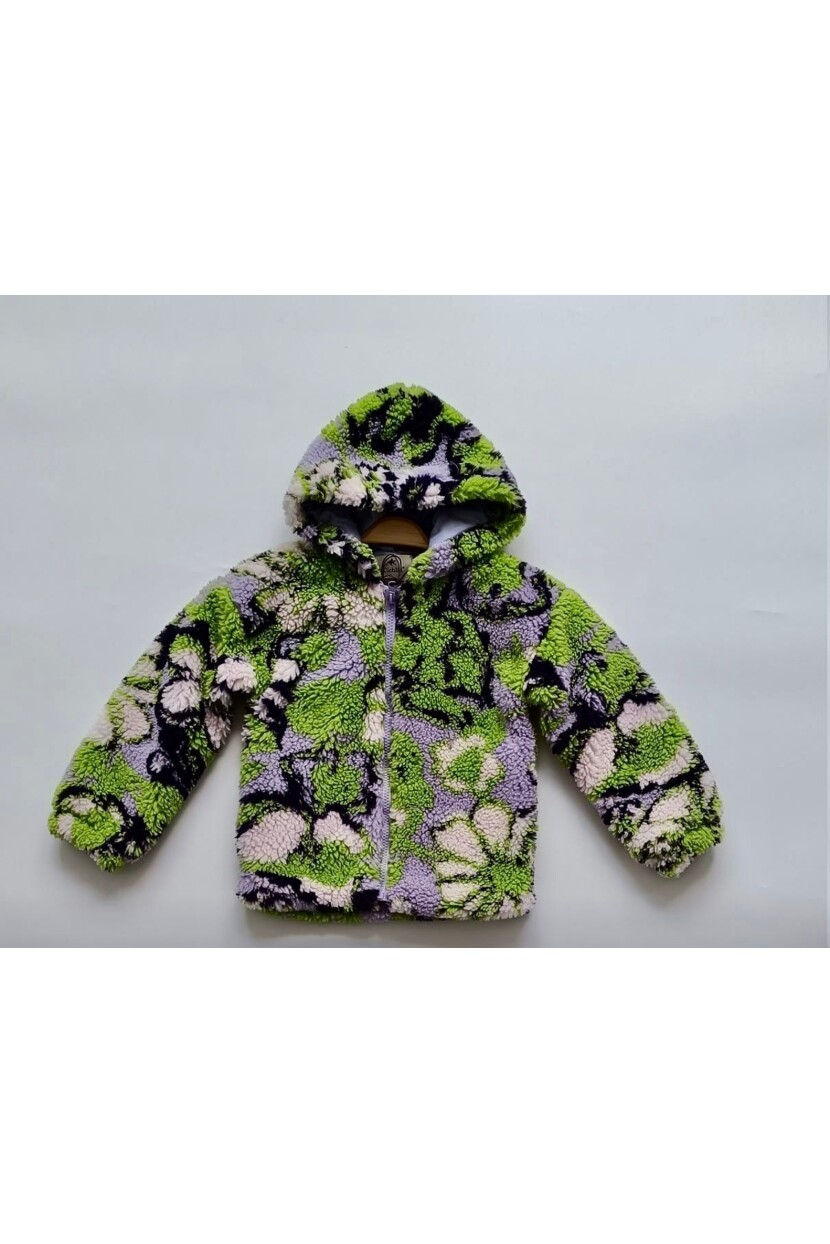 KIZ RENKLİ KAPŞONLU PELUŞ MONT